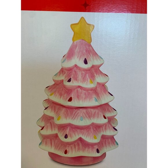 New Merry Moments Pink Cookie Jar Christmas Tree Ceramic ALDI - Picture 5 of 6